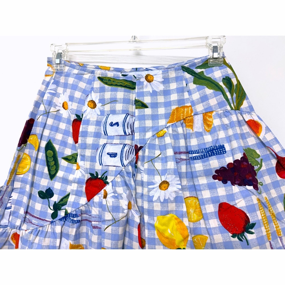 NWT Lisa Says Gah Maeve Picnic Alfresco Midi Skirt Food Vegetable Blue Gingham M - Picture 9 of 10